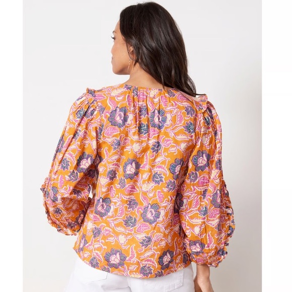Cleobella Talia Organic Orange Floral Blouse - Picture 2 of 8